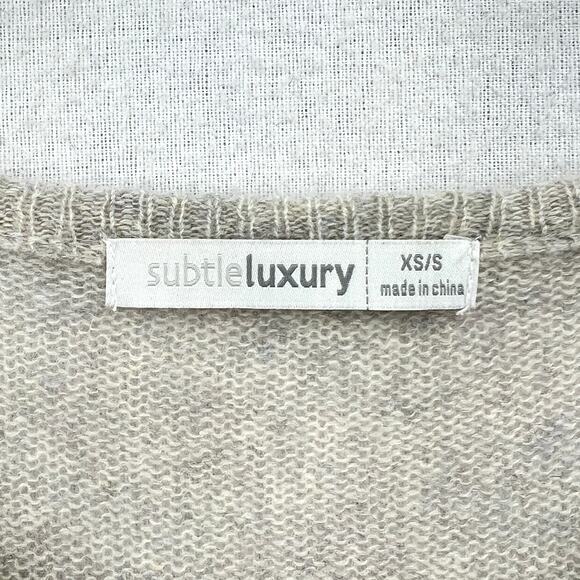 SUBTLE LUXURY Poncho Cashmere Sweater Womens XS Small Heather Gray Multi Stripe - Picture 8 of 13